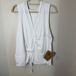 Earth Tank Top Womens Large White Sleeveless‎ Hoodie Drawstring Casual